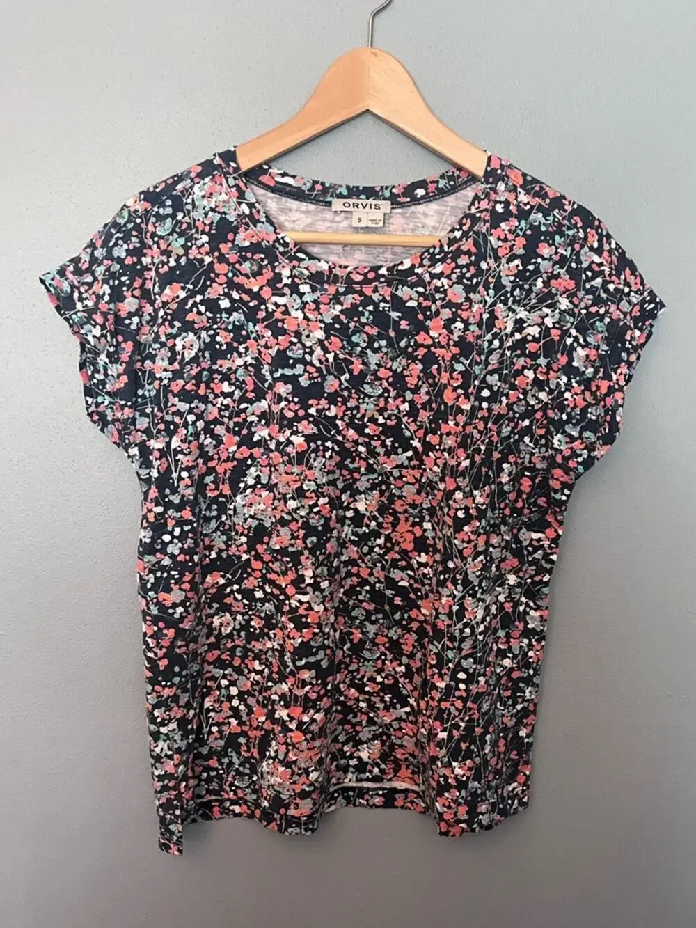 Orvis Navy Floral Cap Sleeve Tee